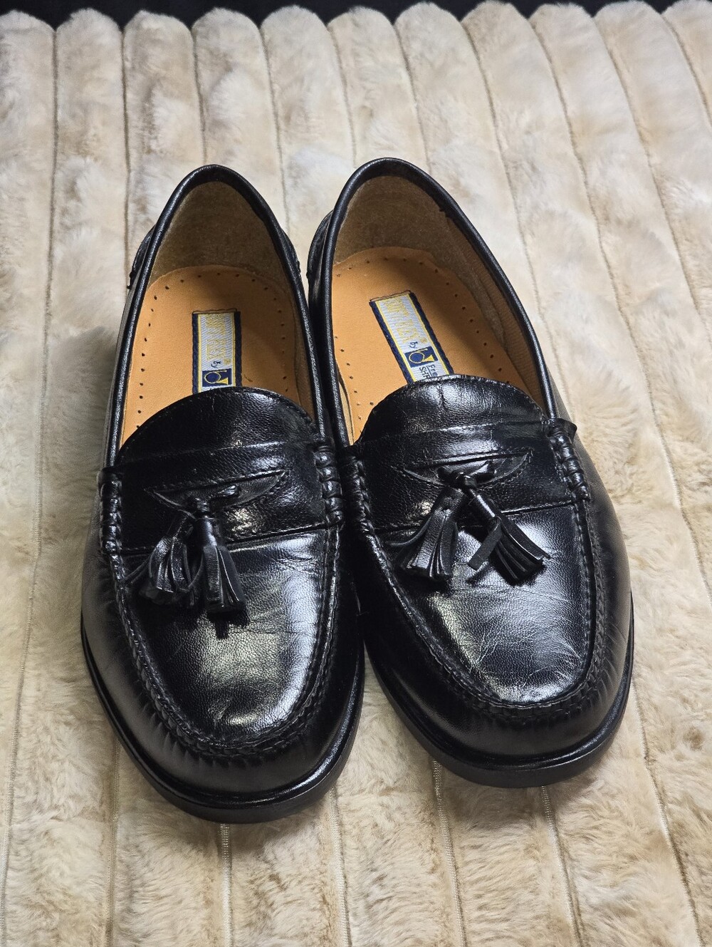 French Shriner Black Leather Tassel Loafers Men’s Size 8M Old Money Preppy